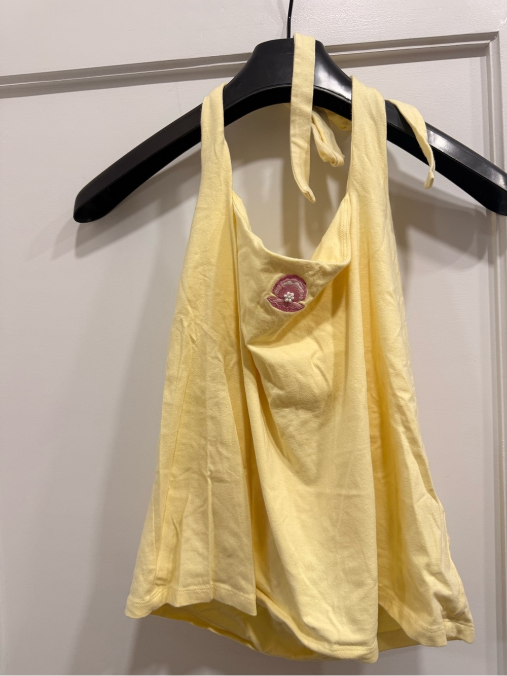 Hollister Pale Yellow Halter Camisole with Embroidered Accent